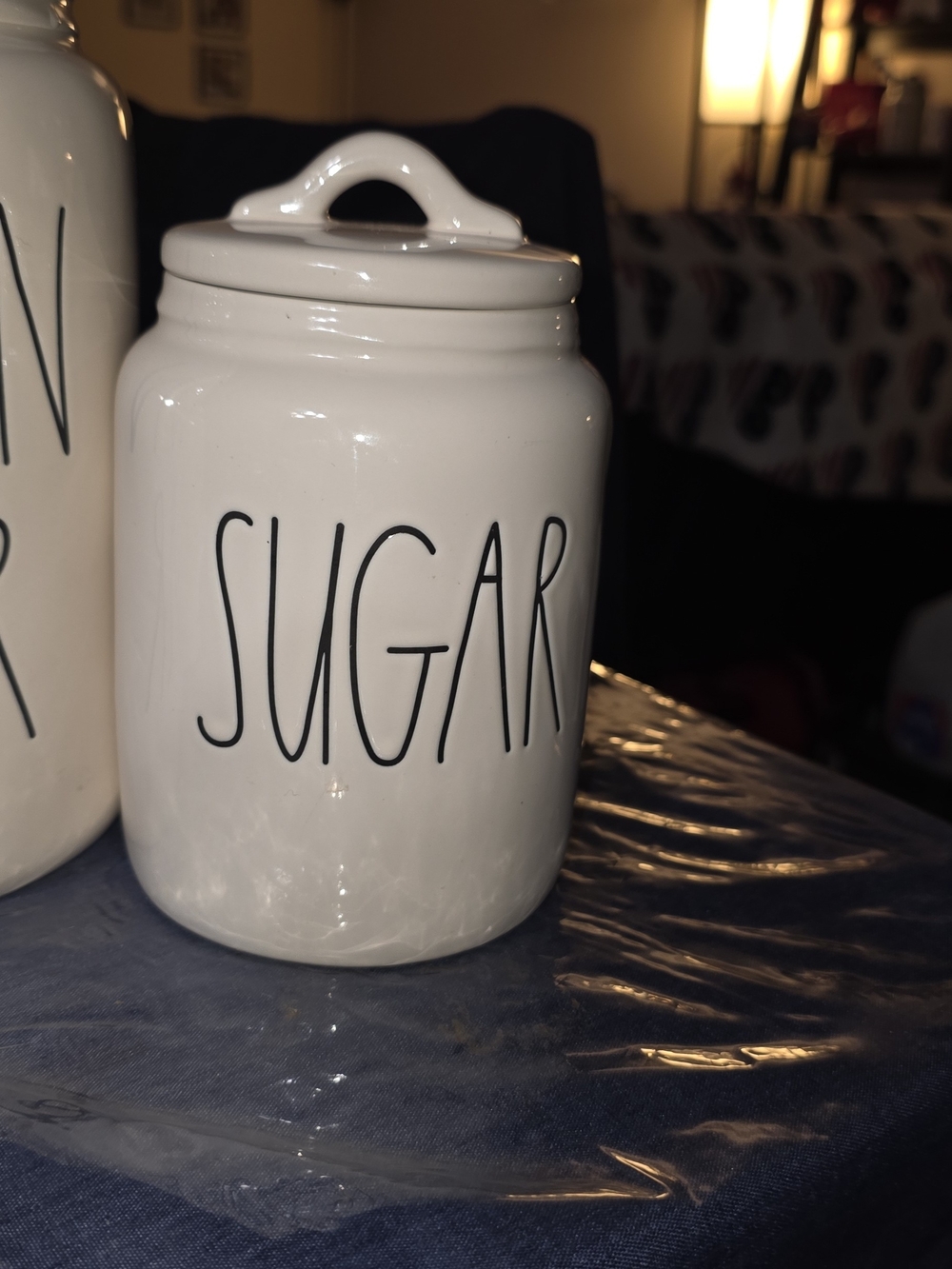 Rae Dunn White Ceramic Sugar Canister with Black Lettering